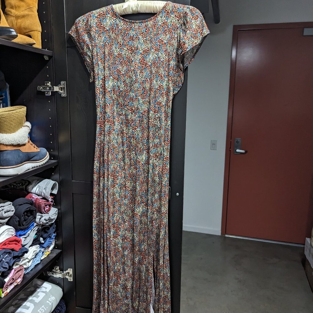 Lulus Garden's Delight Black Floral Print Cutout Midi Dress (Medium)